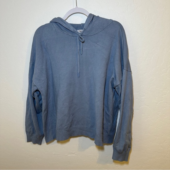 Zara Women's Boyfriend Hoodie Knit Soft Washed Blue Size Medium - Picture 1 of 4